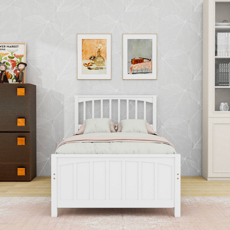 Lit plateforme simple en bois avec tête de lit, Gris