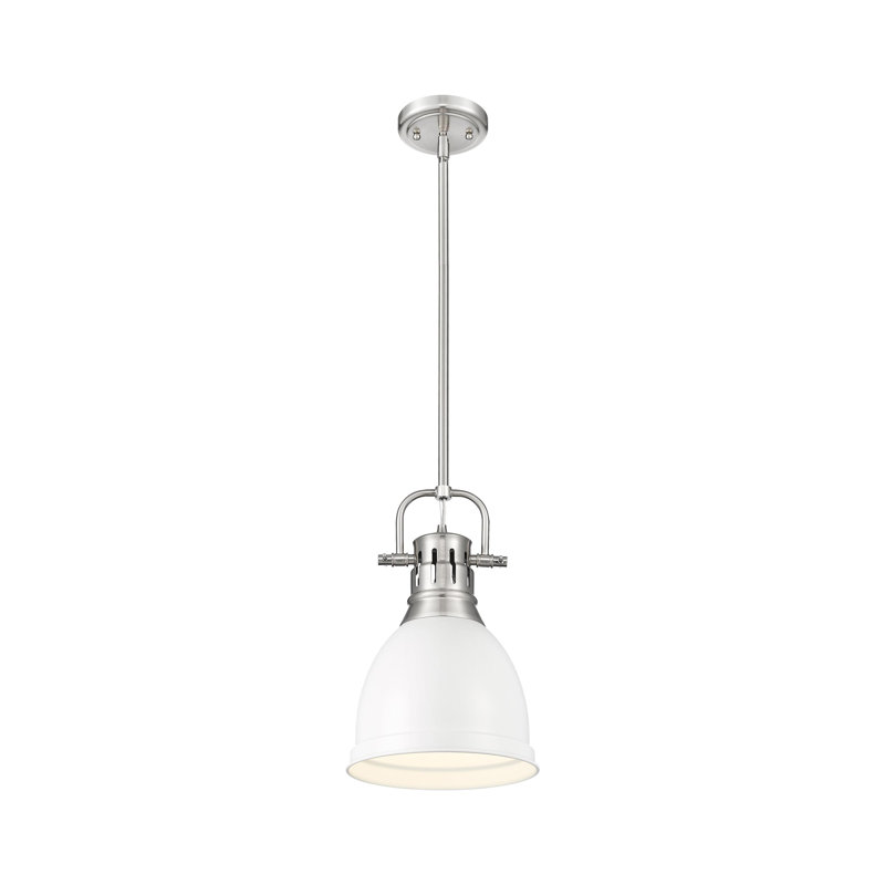 Petit luminaire suspendu avec tige Aljona, H 14,25 po x l 8,875 po x P 8,875 po, Étain, Blanc