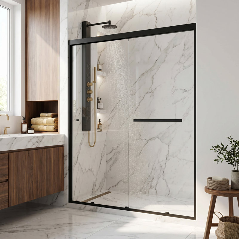 Porte à cadre double coulissante noir mat l 56 à 60 po x H 74 po Satro, Noir