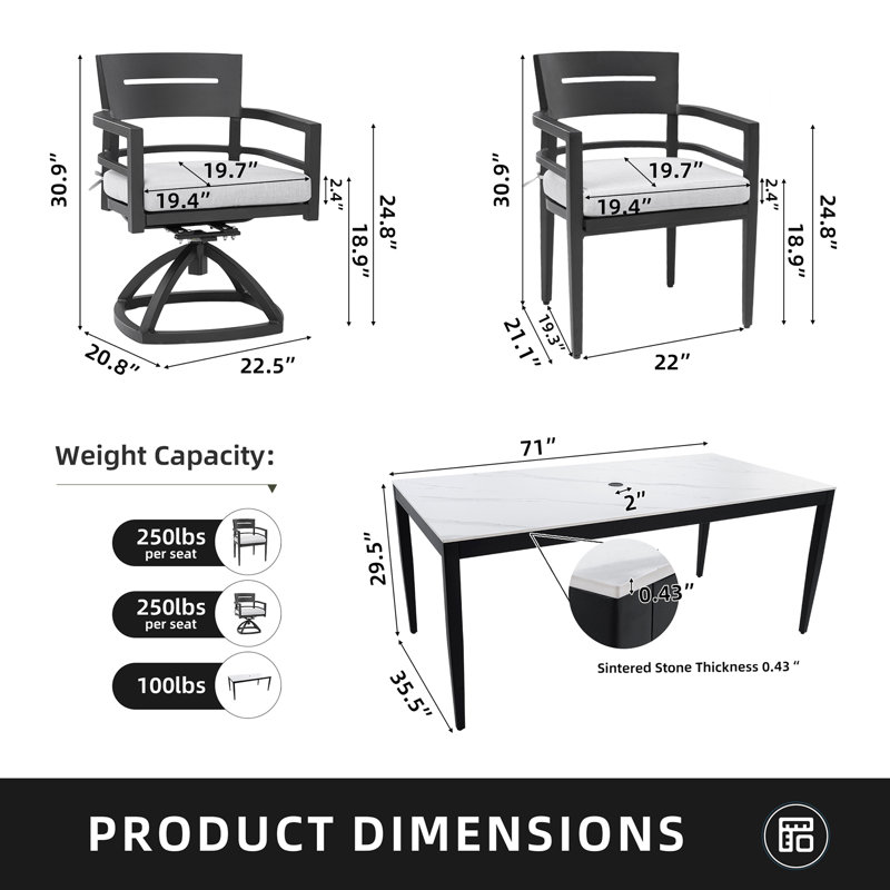 Ensemble repas d'extérieur 7 pièces Modern