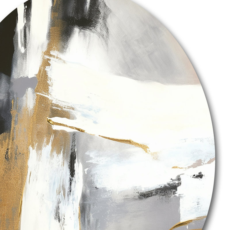 Harmonie noire et dorée noire sur marbre VI - art abstrait rond en marbre sur métal, H 16 po x l 16 po x P 1 po