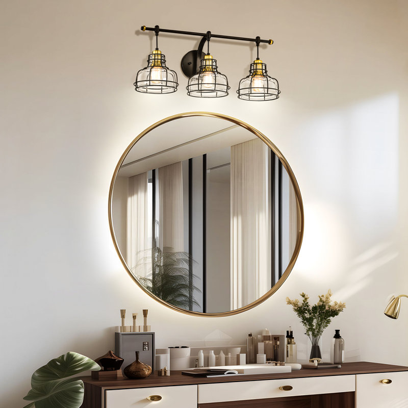 Éclairage pour salle de bain 3 lumières à intensité variable noir / or Justino Justino