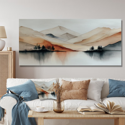 Watercolor River Drift Mountains - Mountains Large Wall Art, Orange Landscape Framed Canvas Art Print