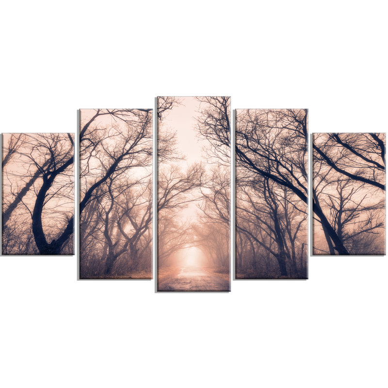 « road through mystical dark forest », ensemble de 5 reproductions de photos sur toiles tendues