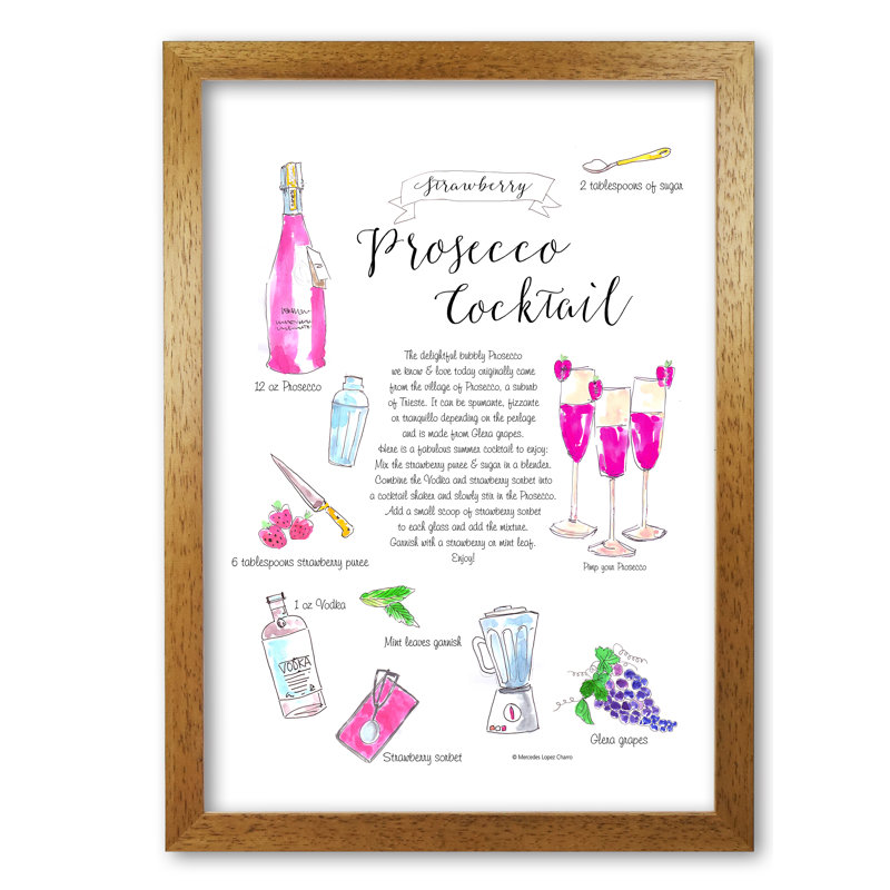 Strawberry Prosecco Cocktail Recipe - Print, Honey Oak, 42 cm H x 29.7 cm W x 5 cm D
