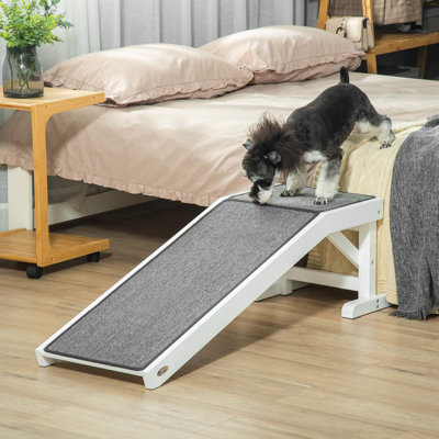 Dog Ramp for Bed 49" x 16" x 14" White Pine Wood with Non-Slip Carpet and Platform 1pc