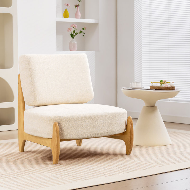 Chaise d'appoint, chaise de chambre à coucher avec siège large, structure en bois, crème, Crème, crème