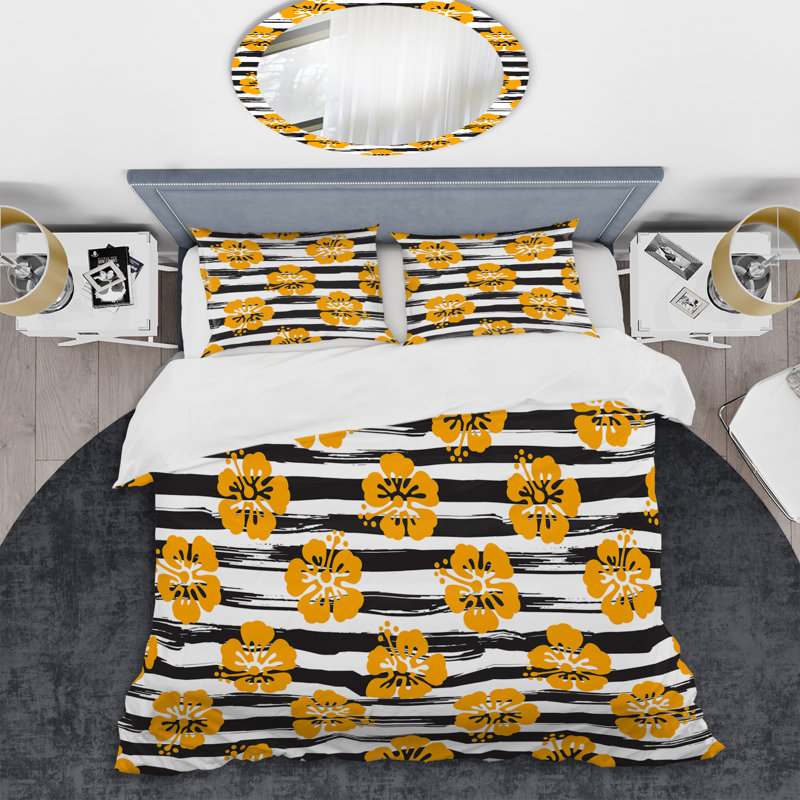 Ensemble de housse de couette en microfibre noir / jaune 3 pièces