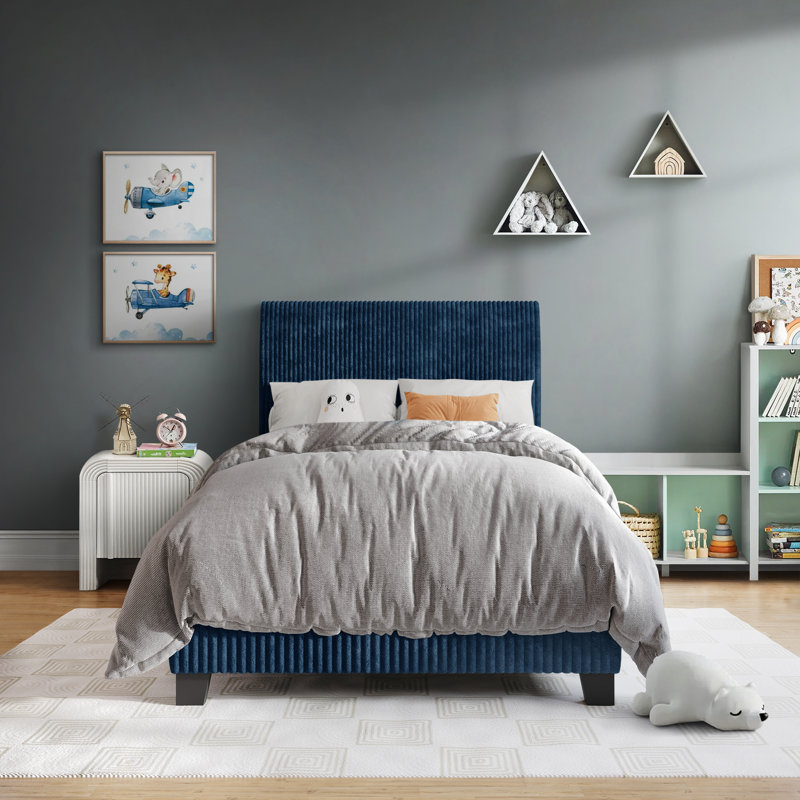 Lit tapissier en velours Pravesh, Simple, Bleu marine