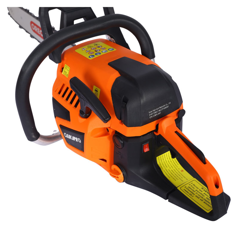 Tronçonneuse à essence 52cc avec barre de 20 pouces, moteur à deux temps de 2,6 HP pour couper et abattre des arbres, orange