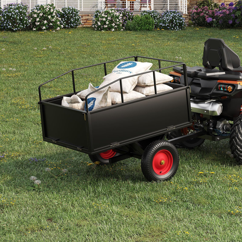 Remorque de remorquage ATV UTV derrière un chariot à benne basculante, 750 lb 17 pieds cubes, remorque de jardin robuste à tirer pour remorque de tondeuse à gazon