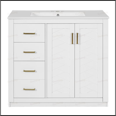 Meuble-lavabo autoportant avec lavabo en céramique et 3 tiroirs