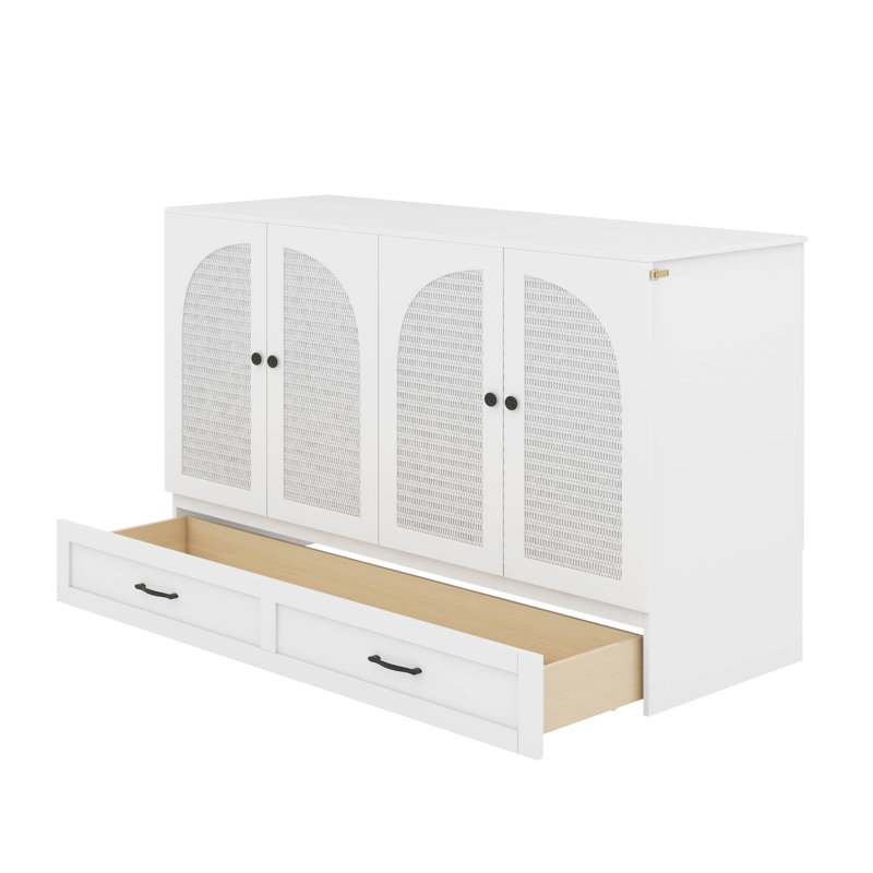 Queen Murphy Bed With Drawers, White, Queen