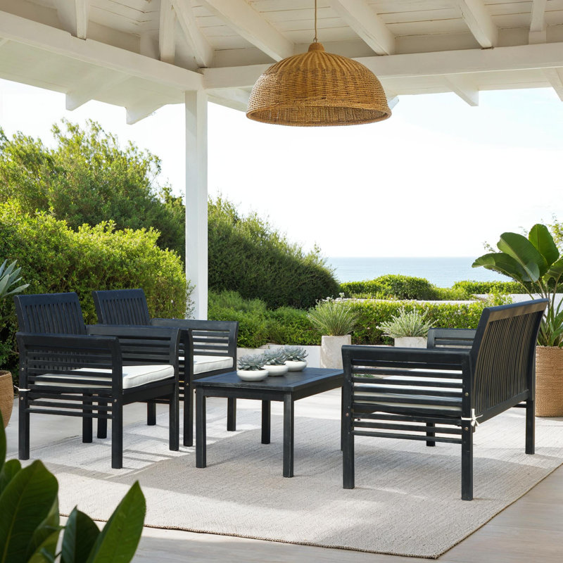 Mokane Acacia 4 - Person Patio Conversation Set with Cushions, Black Frame/Beige Cushion