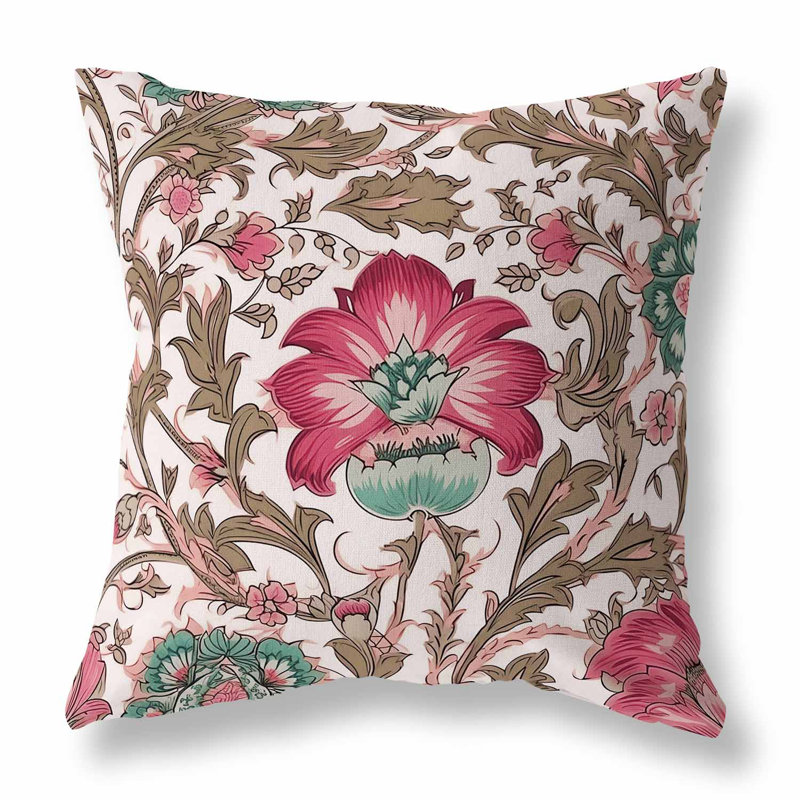 Coussin Mughal Era Garden Treasures Broadcloth, Rose / brun clair, H 18 po x l 18 po