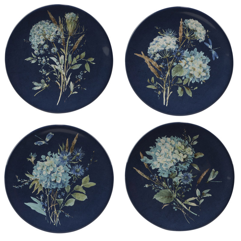 Bohemian Blue Floral Ceramic 16-Piece Dinnerware Set, Service for 4