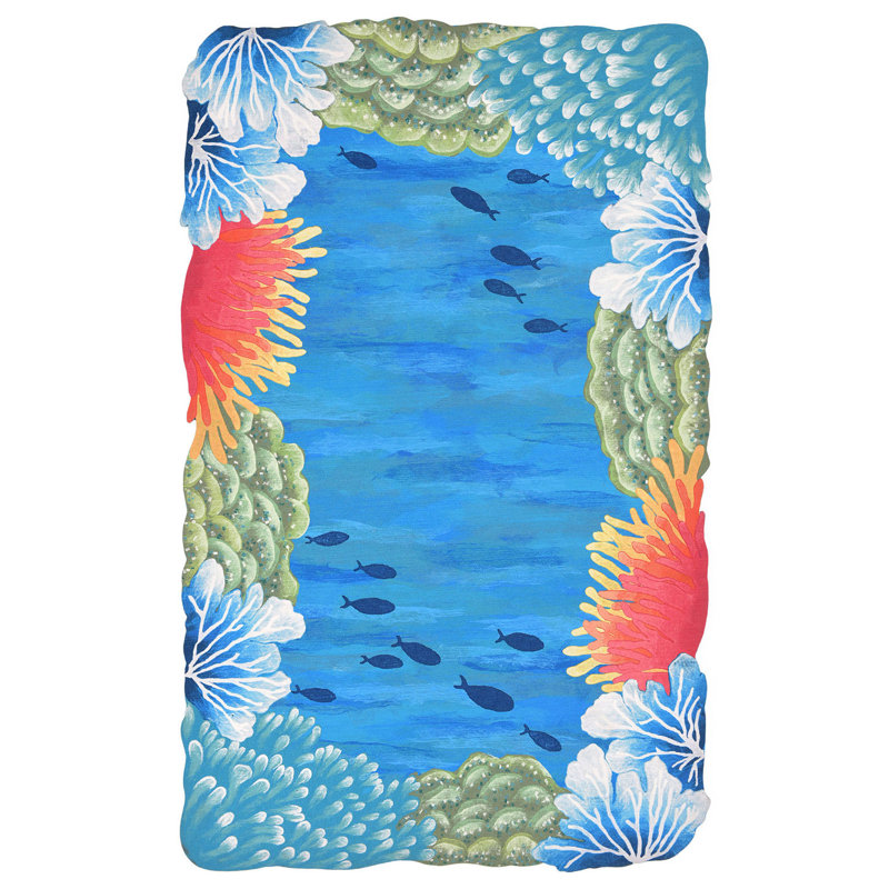 Ajanthan Handmade Tufted Polyester Blue Rug, Rectangle 3 pi 6 po x 5 pi 6 po