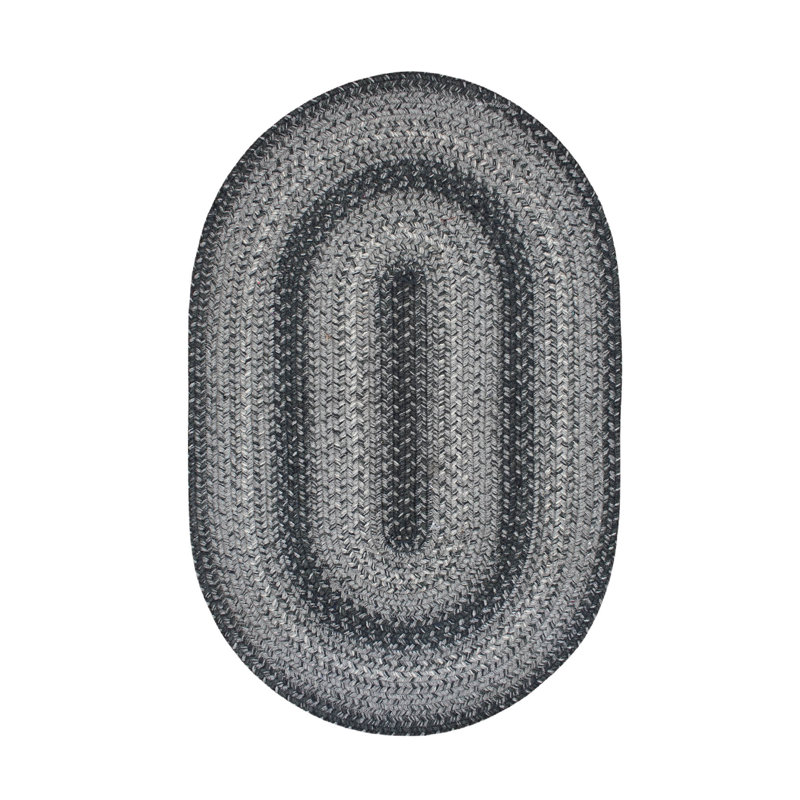 Tapis gris anthracite / gris en jute tressé Cynita, Oval 6 pi x 9 pi