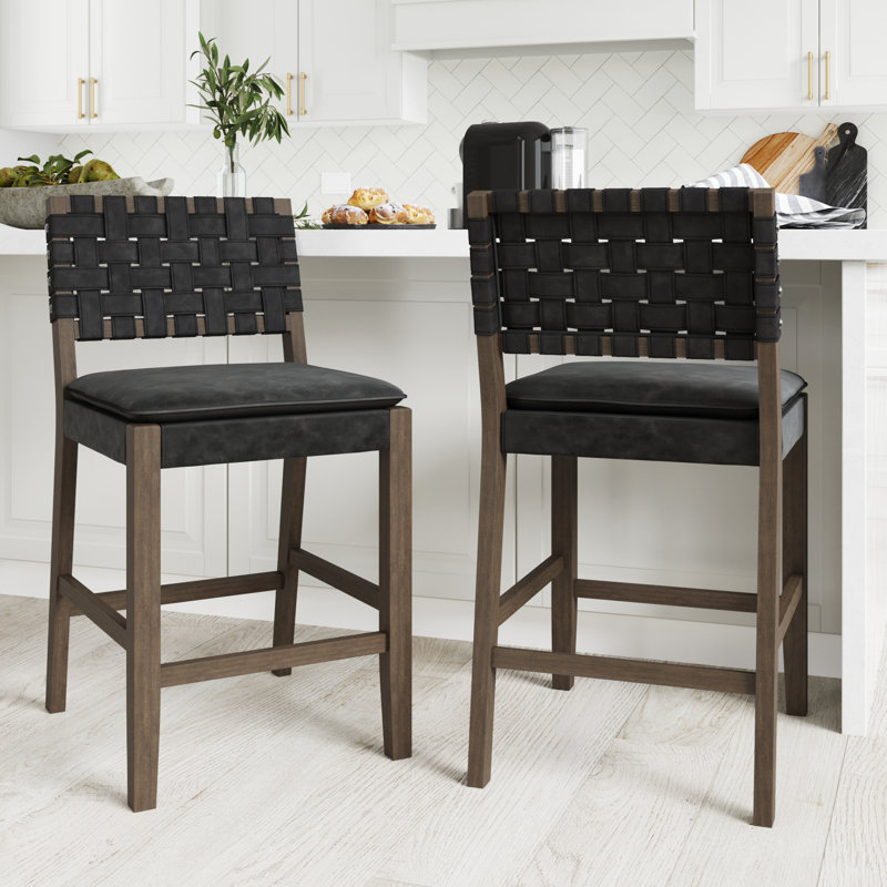  Tabouret rembourré, 2, Tabouret de comptoir (siège d'une hauteur de 24 p, Black Leather/Graphite Frame
