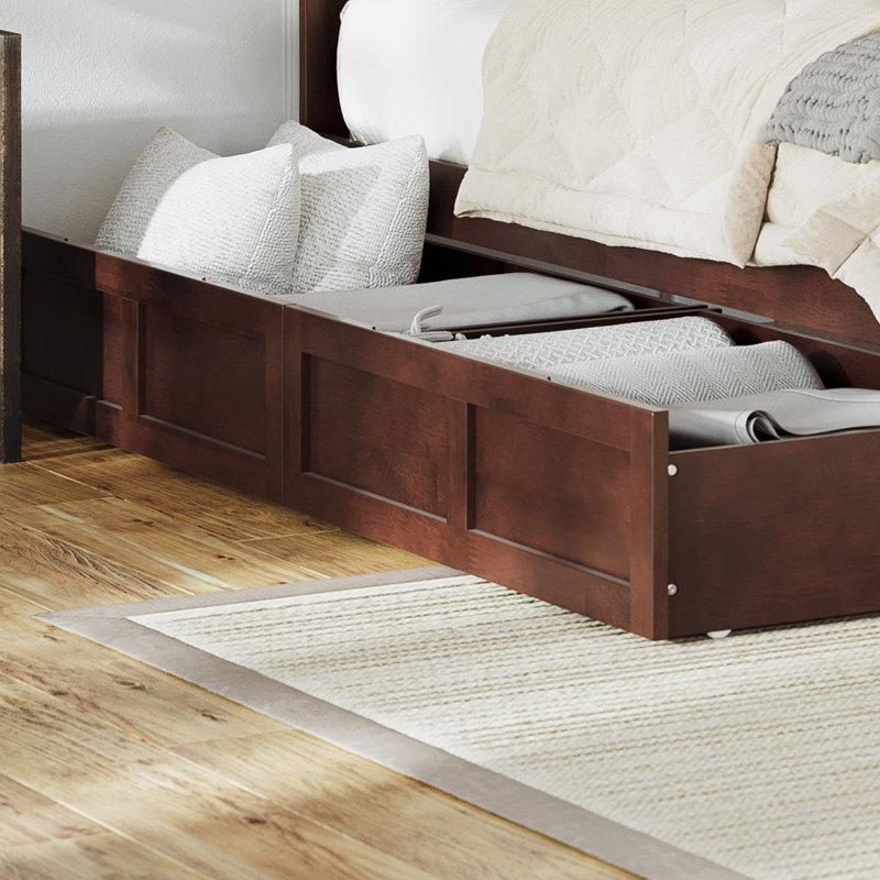 Elliana Solid Wood Slat Storage Bed, Walnut, Queen