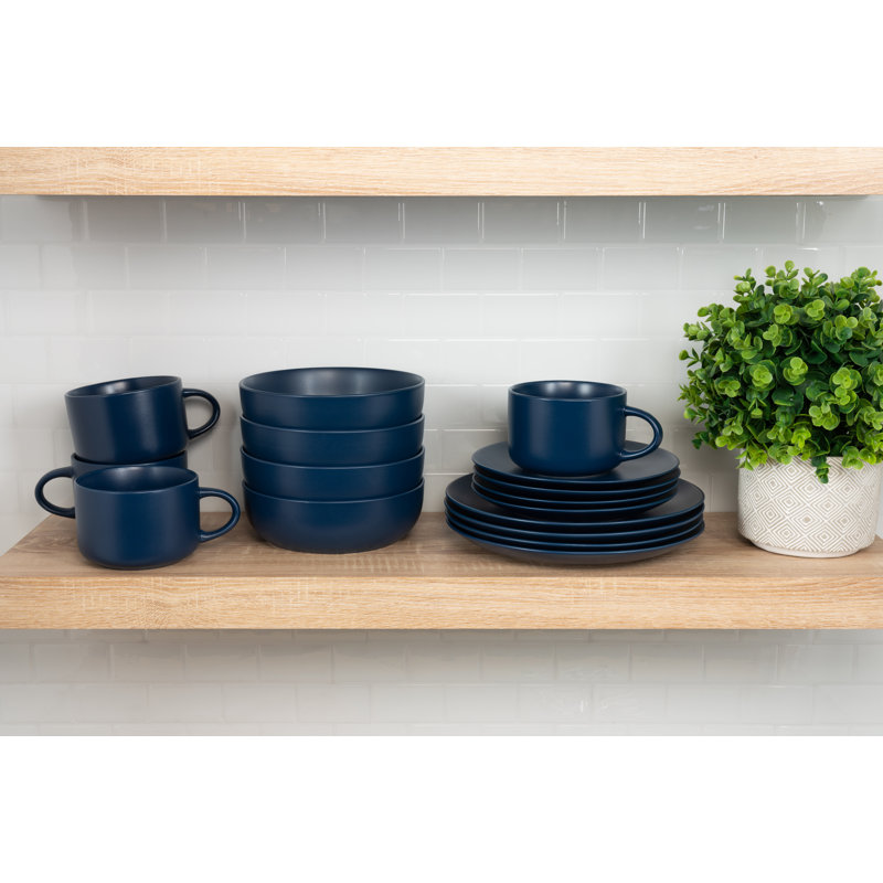 Wazee Matte 16 Piece Dinnerware Set, Service for 4, Midnight Blue