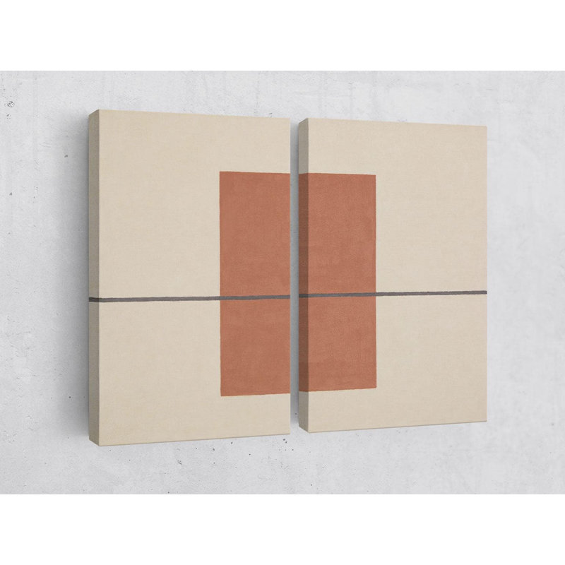 Reproduction d'art minimaliste géométrique sur toile, art mural divisé en terre cuite fendue de 2 pièces, décor neutre moderne Mid-Century bohème, signe abstrait rouille, reproduction de peinture