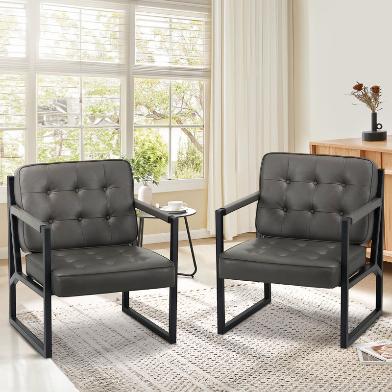 Geraldina Faux Leather Armchair, Grey Faux Leather