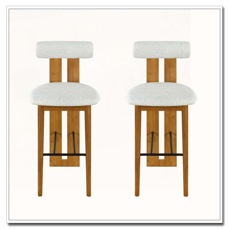 Tabouret de bar rembourré en bois, Ivoire ivoire