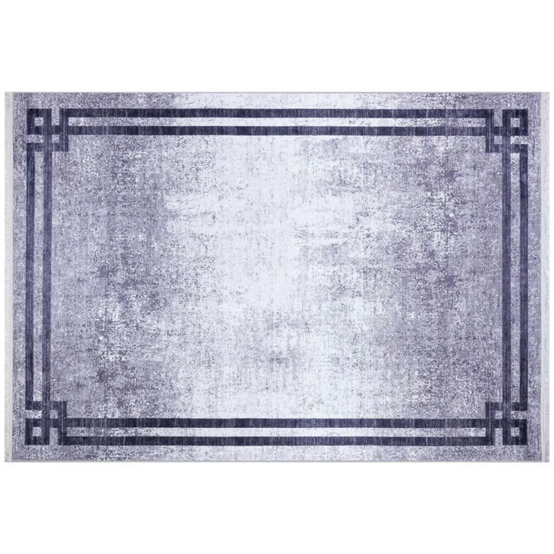 Tapis gris lavable en polyester à imprimé géométrique Arica, Rectangle 2 pi 7 po x 4 pi 11 po