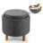4 in 1 Upholstered Round Storage Ottoman, Fabric Storage Cozy Footstool-2012374793