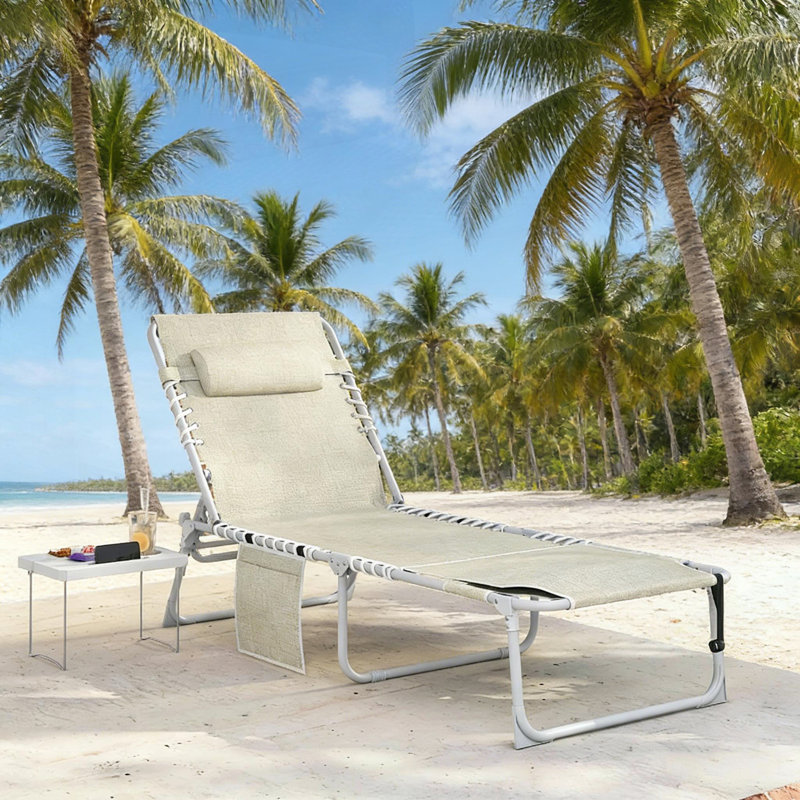 Chaise longue pliante avec trou pour le visage, table d'appoint et dossier réglable pour un confort extérieur optimal, Bleu