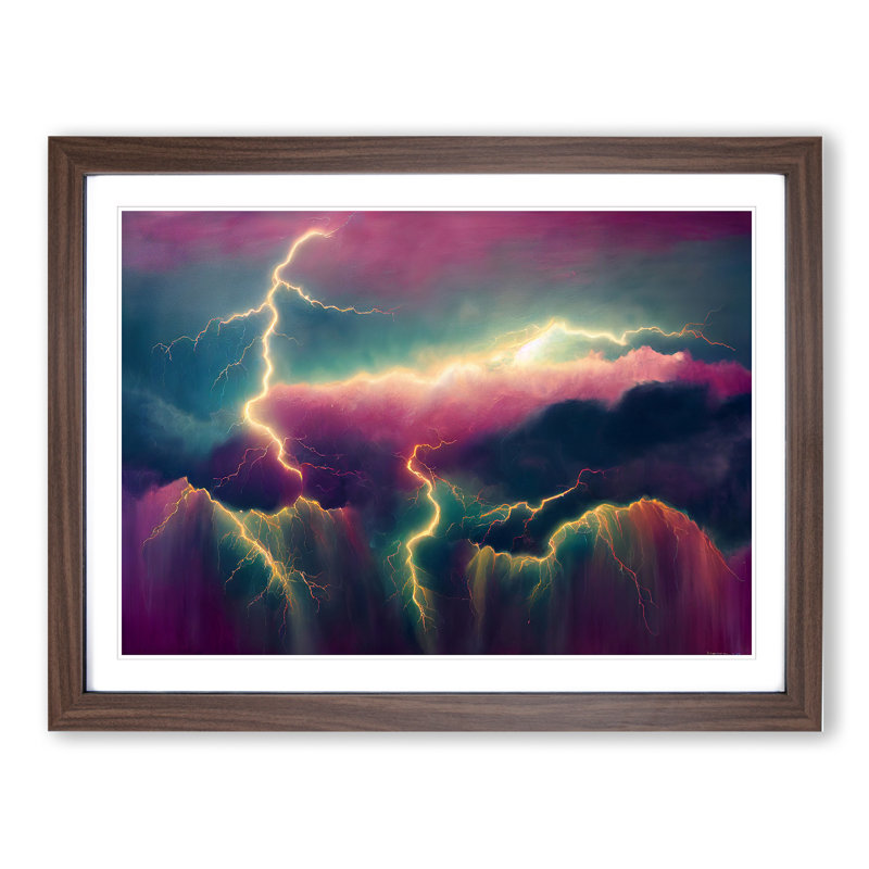 Mesmerising Thunderstorm - Single Picture Frame Painting, 25cm H x 34cm W x 2cm D, Walnut