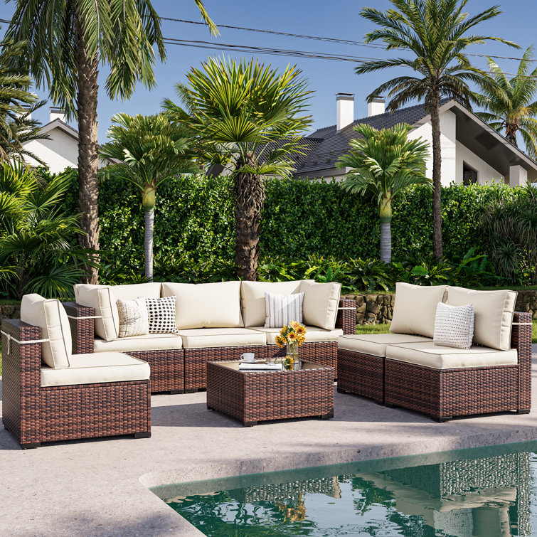Bhairavi 6 - Person Modular Patio Conversation Sets with Cushions