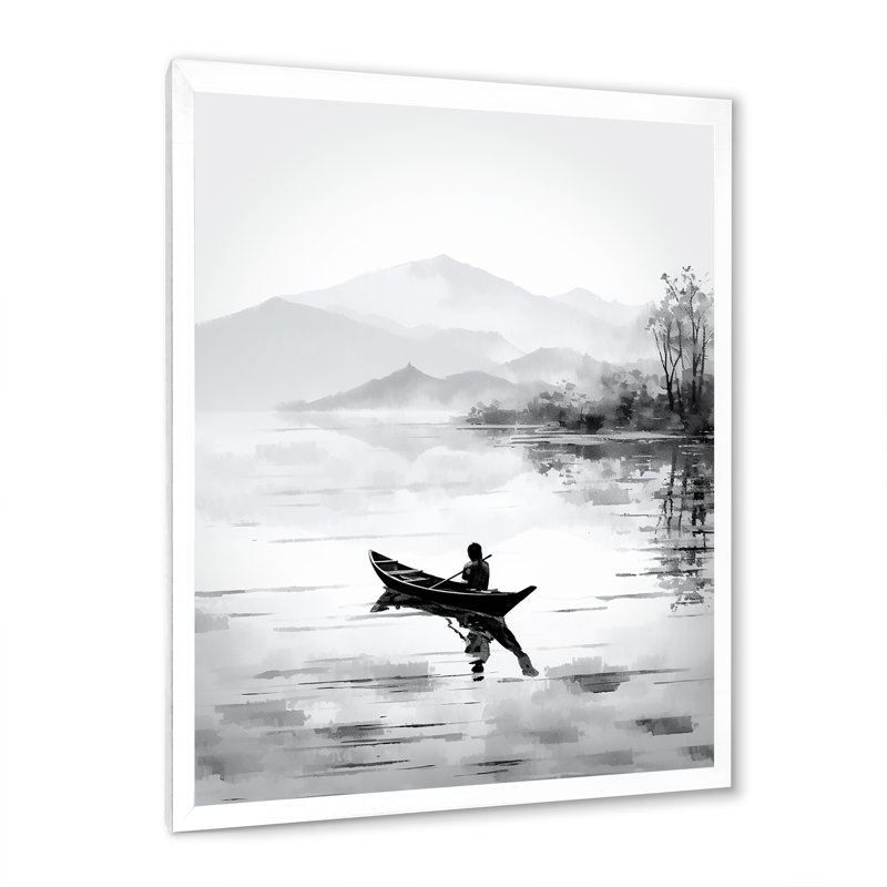 Sinquefield, art asiatique, canot-bateau III, Cadre photo blanc, H 44 po x l 34 po x P 1,5 po