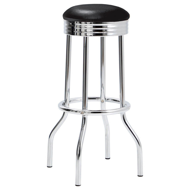 Hagert Upholstered Metal Swivel Bar Stool, Black