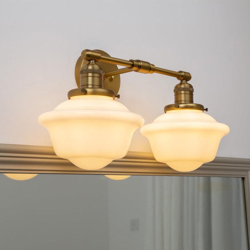 2-Lights Milk White Glass Wall Sconce Lights, Brass