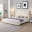 Elegant White Fabric Upholstered Bed with Tall Headboard-1799208264