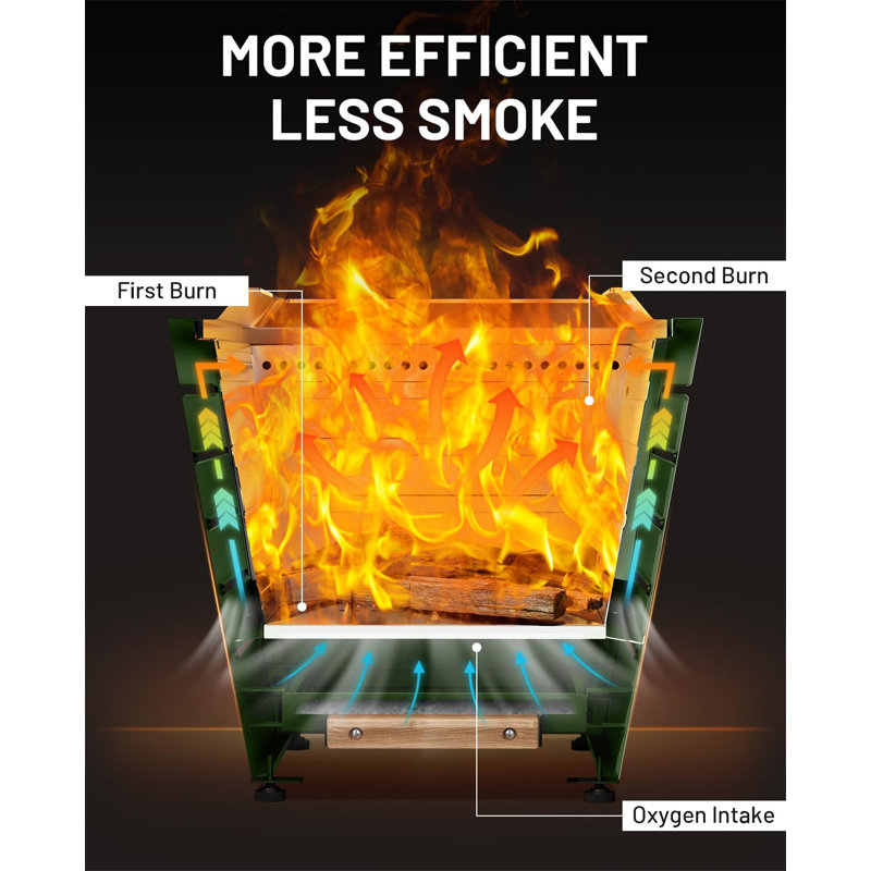 Foyer d'extérieur au feu de bois sans fumée de 20 pouces avec foyer d'extérieur portatif sans fumée avec plateau à cendres et poignées escamotables