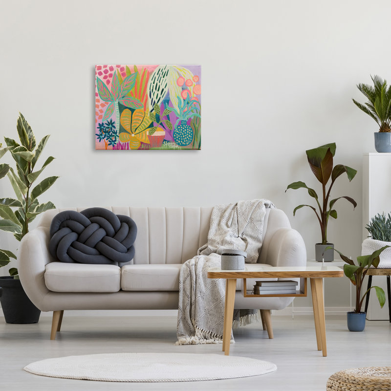 «Au-790-Canvas Modern Plants Abstract Shapes on Canvas» par Suzanne Allard, peinture, H 24 po x l 30 po x P 1,5 po