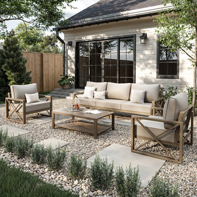 4 Pieces Modern Outdoor Furniture Patio Conversation Sets With Olefin Fabric