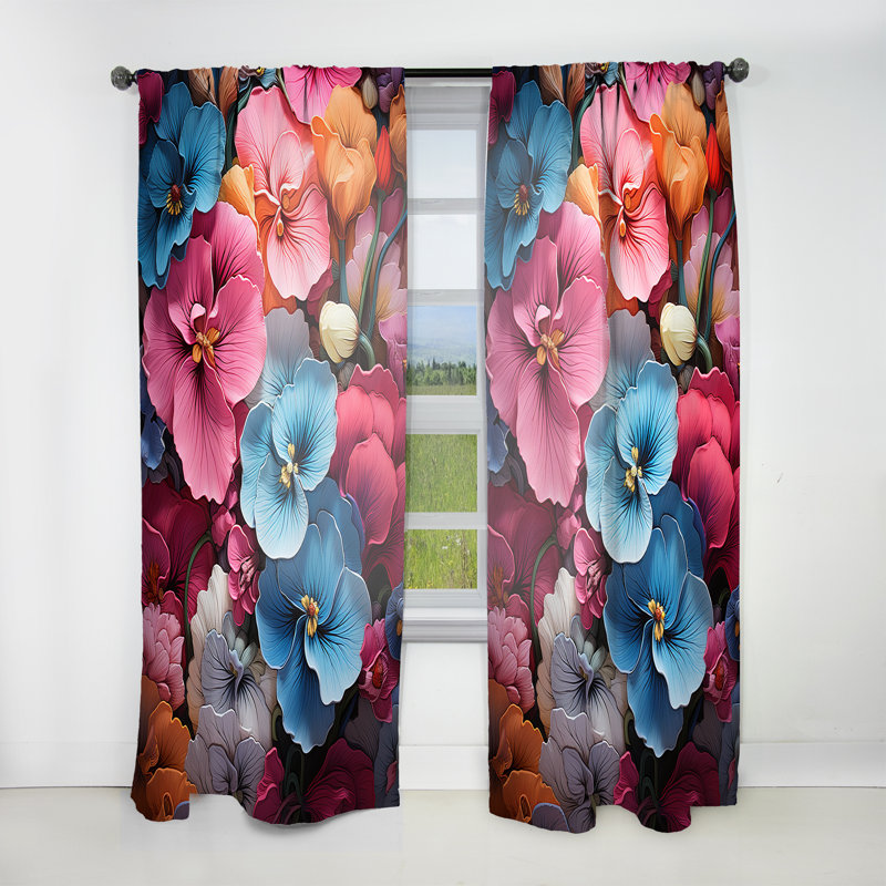 Rideau traditionnel néo-zélandais Wrightville Neon Tropical Fantasy - velours obscurcissant - 1 panneau, L 52 po x L 63 po