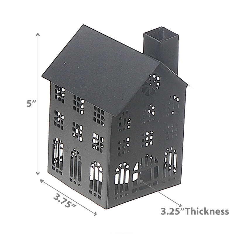 Metal House Tealight Holder (Small) - Set Of 2, Black