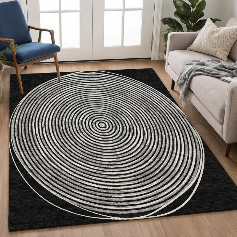 Machine Washable Indoor/Outdoor Chantille ACN2647 Geometric Rug, 3' x 5', Black