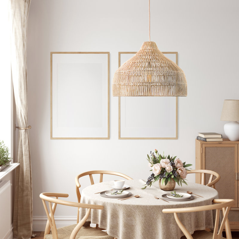 Andreina 1 - Dreamy Palm Fibers Pendant Light - Natural Dome 1-Light Polished Handwoven Dimmable Hanging Light For Kitchen Island, Kitchen, Dining Room, Living Room or Bedroom in Boho, Country, Farmhouse, Modern Farmhouse & Mid-Century Modern Style