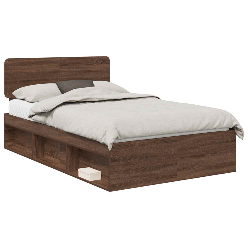 Solid Wood Bed, Brown Oak, Small Double (120 x 190 cm)