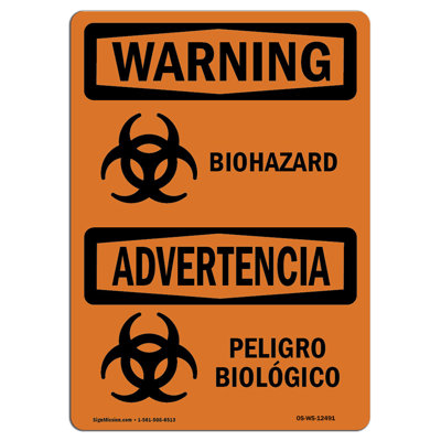 Biohazard Bilingual Plastic Sign 14" X 10"