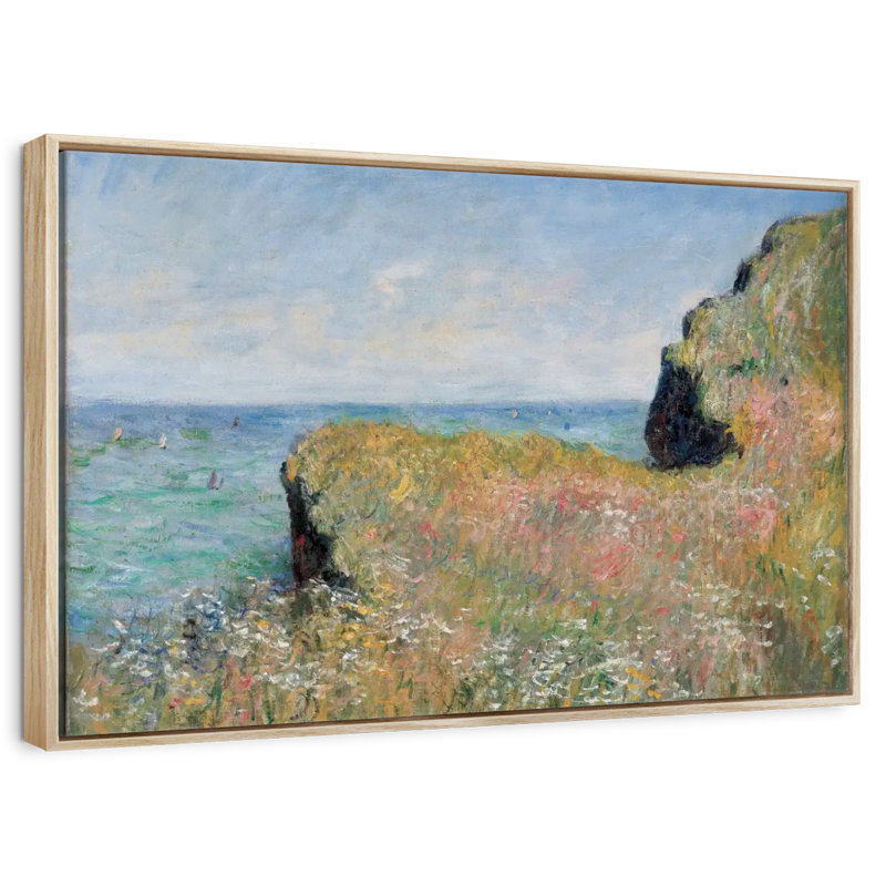Bord de la falaise Pourville, Cadre flottant en bois naturel, 43 po x 29 po