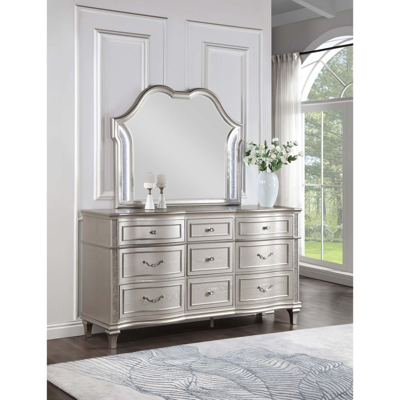 Commode romantique à 9 tiroirs avec miroir arqué romantique