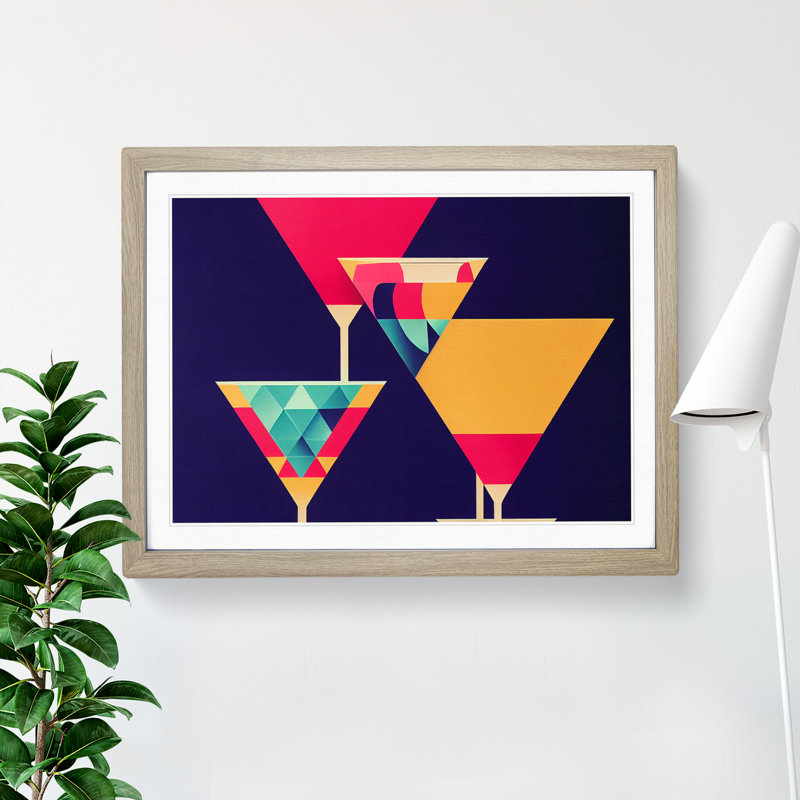 Cocktail Geometric Abstract - Framed Print, 46cm H x 64cm W x 2cm D, Oak
