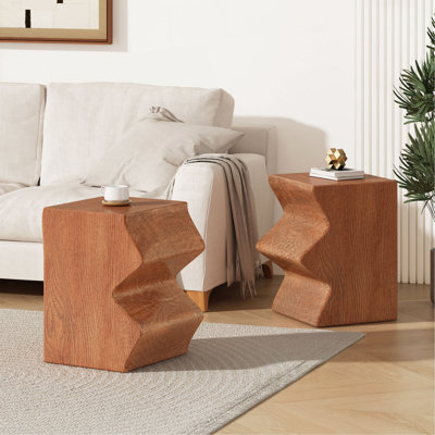 Table d'appoint MGO, ensemble de 2 tables d'appoint rectangulaires d'extérieur, tabourets de jardin décoratifs pour l'intérieur et l'extérieur, table d'appoint, table d'appoint de patio, table de bout emboîtable, imitation bois naturel